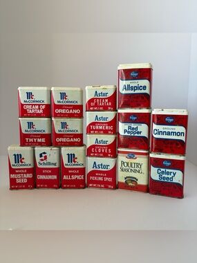 Vintage Spice Tin Lot McCormick Schilling Astor Kroger Kitchen Decor Farmhouse